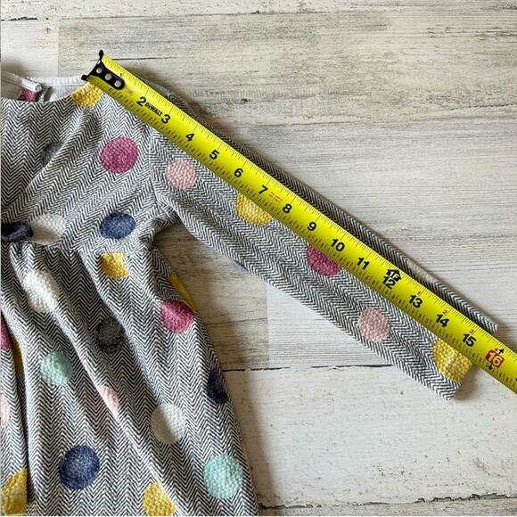 🍁 Zara Girls 6-9M Herringbone Polka Dot Lightweight Long Sleeve Dress Grey White - Picture 10 of 11